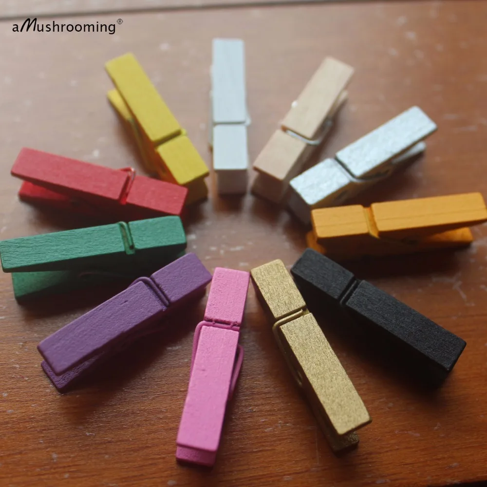 50 pcs MIX Color Mini Wooden Clothespins Wood Craft Clothespins