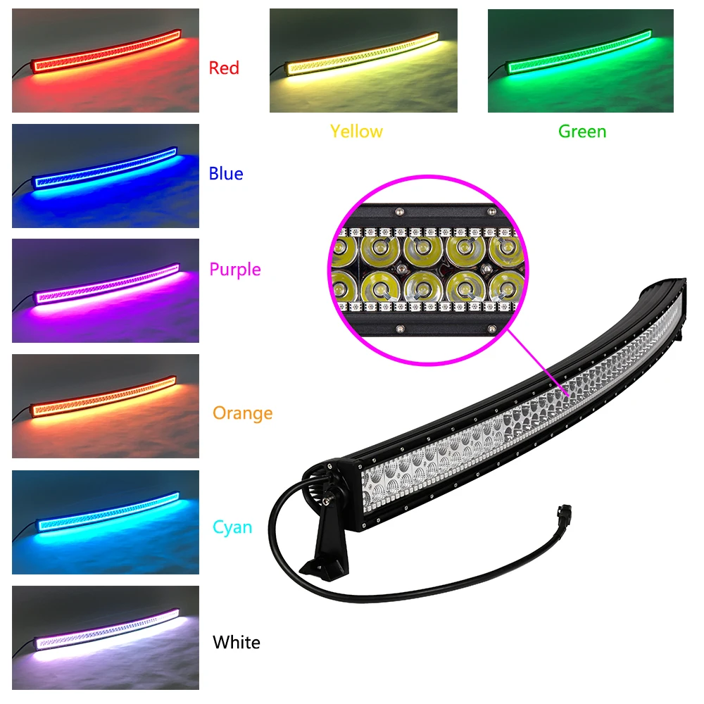 Nicoko Led light bar Curved 52" 300W with RGB Halo Led work light Led light for Car Tractor Boat