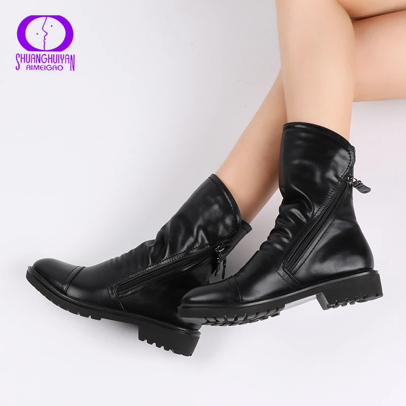 Online AIMEIGAO 2017 botas de tobillo Vintage de moda para mujer zapatos de cuero suave para mujer primavera otoño botas de tobillo cómodos zapatos de mujer