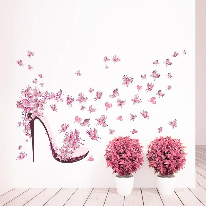 Обувь на высоких каблуках Летающие бабочки цветка наклейки на стену наклейки на стены домашний декор комнаты девушки декор плакат на стену