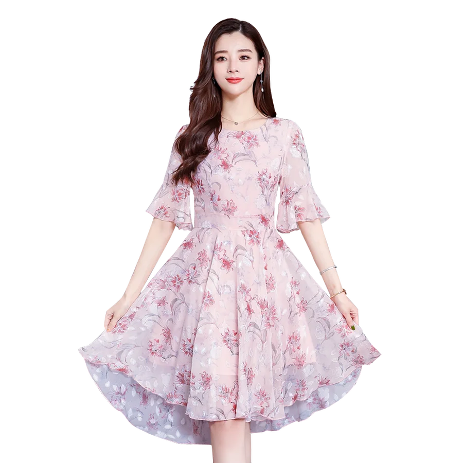 Винтажное пляжное платье размера плюс 3XL с розовым цветочным принтом, летнее шифоновое платье миди с принтом, женское облегающее платье, элегантные вечерние платья