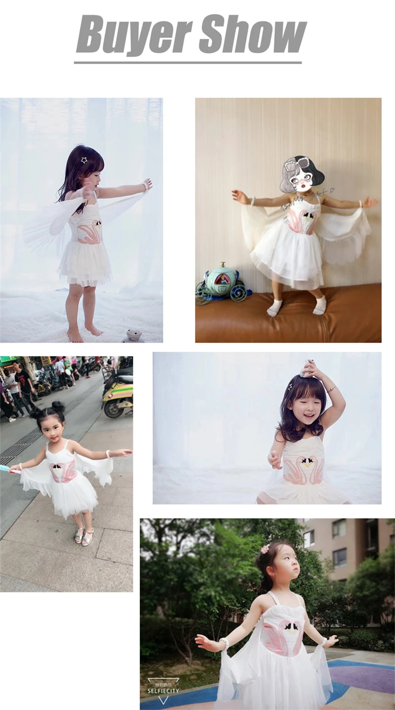 Christmas Girls Swan Flamingo Wings Dress Children White Princess Dress for Wedding Kids Embroidered Tulle Ballet Tutu Dress