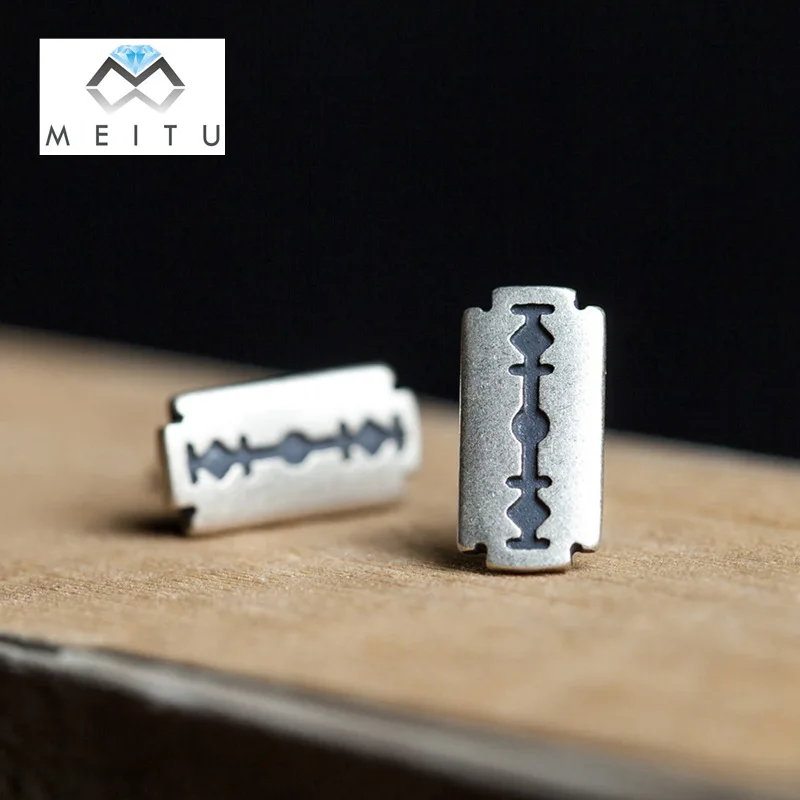 

Real Sterling S925 Silver Knife Shaver Fashion Vintage earrings for Women Men birthday present jewelry style ear stud E-93