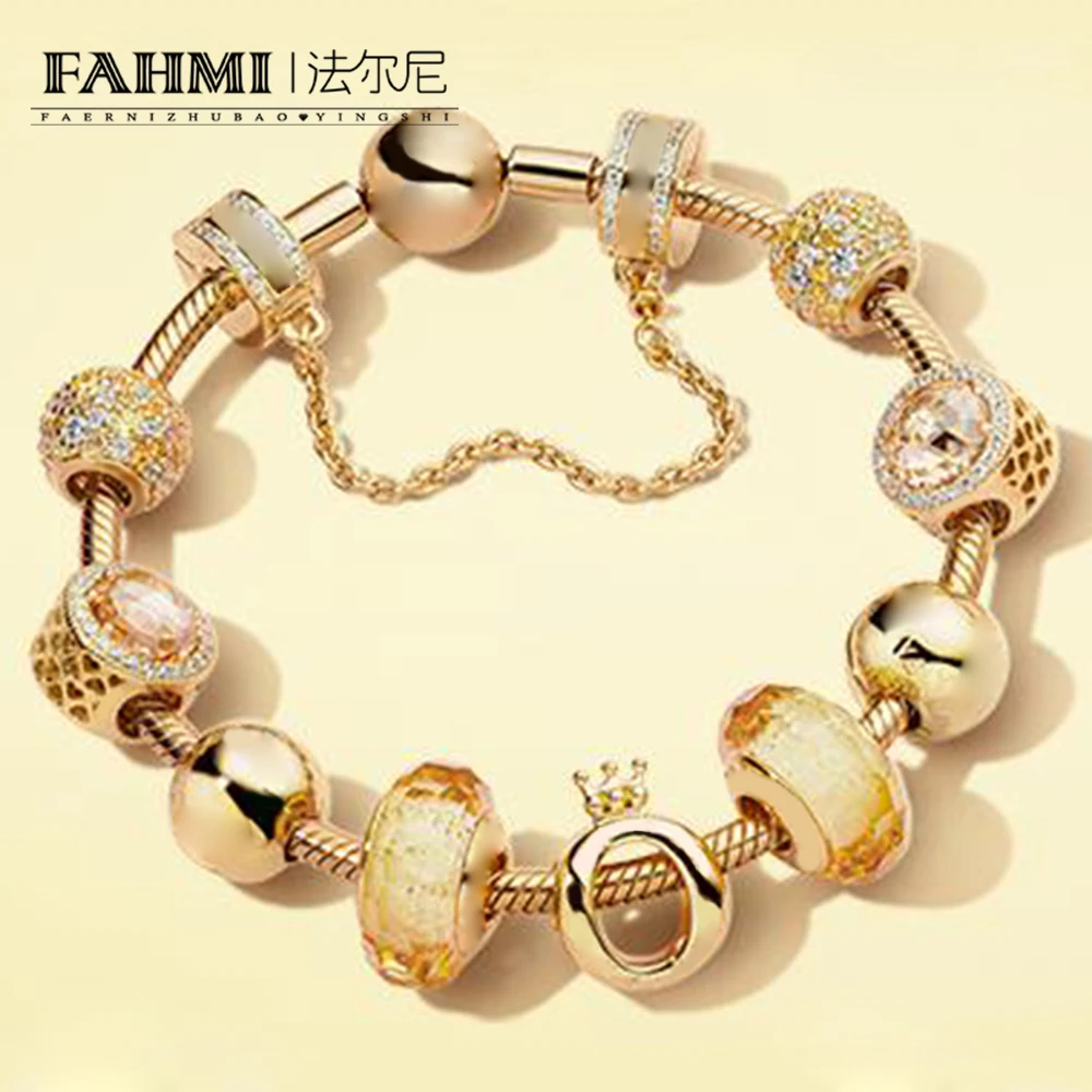 

FAHMI 100% 925 Sterling Silver 1:1 SHINE GOLDEN Series Charm Bracelet Set Original Fashion Women Gift Jewelry Factory Direct