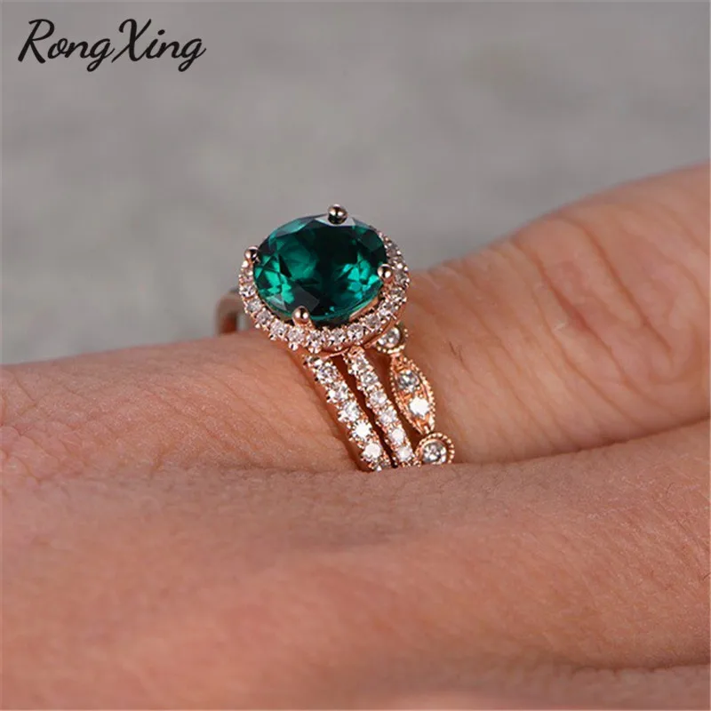 RongXing камень для родившихся в Майне набор зеленых колец с круглым камнем покрытые