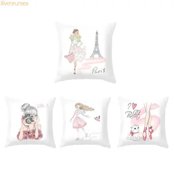 

Pink Nice Girls Cushion Cover Living Room Decorative Cushions Case For Sofa Luxury Ballet Girl Pillows Throw Design Good Quality