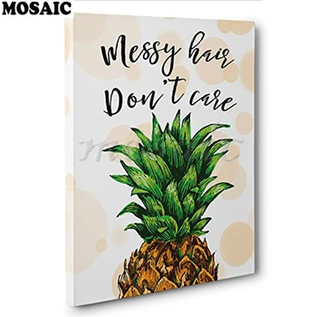 

diamond painting Pineapple Messy Hair Don't Care Home Decor Wall Art diy diamond mosaic painting/full drill Diamond Embroidery