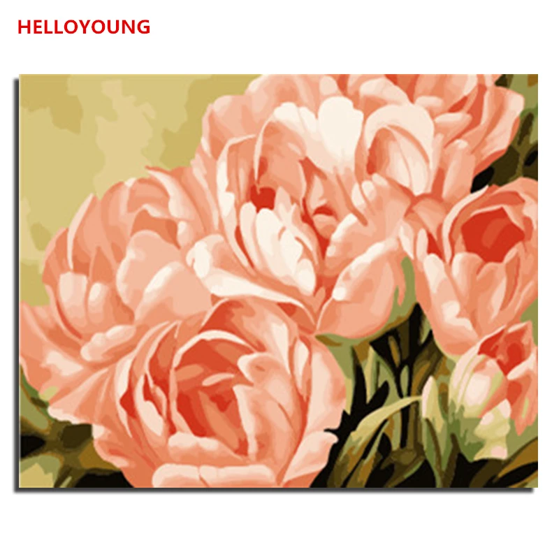 Yh068 Diy手塗り油絵ピンク花デジタル数字油絵中国のスクロール絵画家の装飾 Aliexpress Home Garden