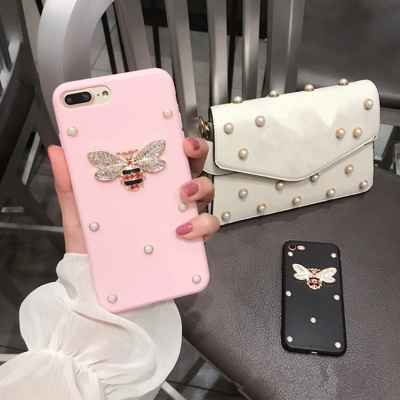 

OnePlant Luxury 3D metal diamond bee pearl soft case For iphone 6 6s 7 8 plus X XR XS MAX Cover For Samsung Galaxy S7 edge S8 S9