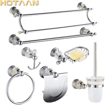 Juego de accesorios de baño de latón pulido cromado de Set de accesorios de baño plateado de cristal de lujo, productos de baño montados en la pared banheiro