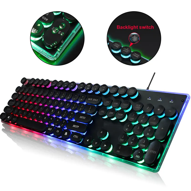 

104 Keys Steam Punk Gaming Keyboard PC Backlit Waterproof Mechanical Feel Keyboard USB Wired Game Keyboards For Computer