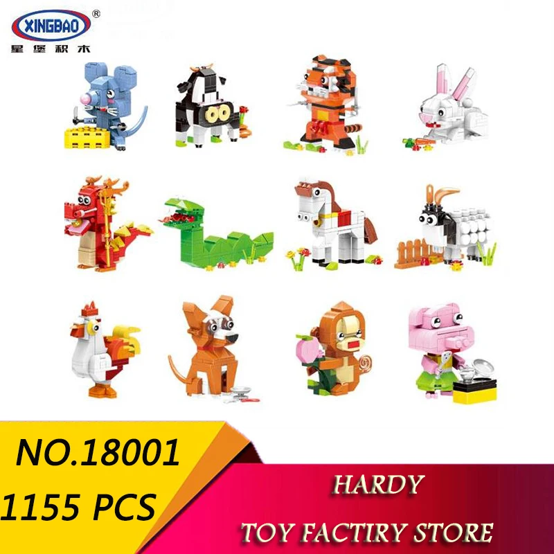 

Xingbao 18001 1155 PCS Creative Series Chinese Legend Twelve Zodiac Children Assemble Particle Toys Building Blocks
