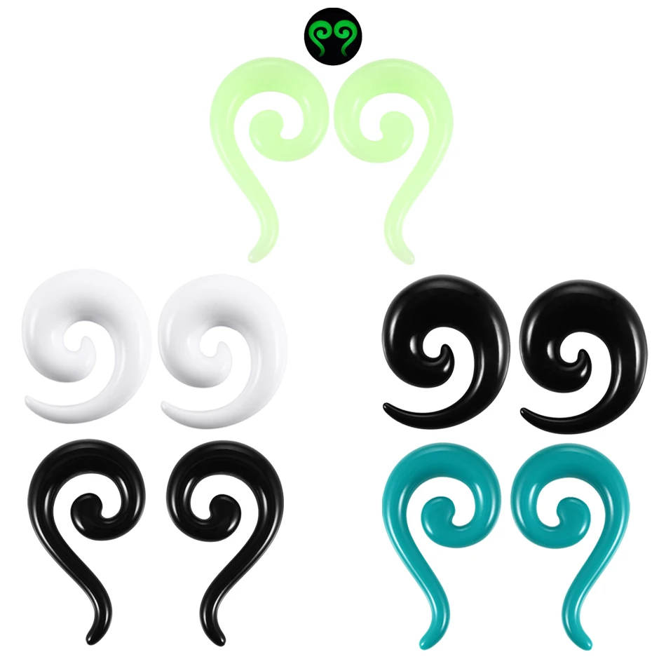 

2pcs/lot Acrylic Spiral Ear Plugs and Tunnels Glow in the Dark Ear Piercings Lobe Earlets Tapers Stretcher Expander Body Jewelry