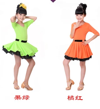 

2016 new style girls latin dance costumes senior milk silk half sleeves latn dance dress for girls latin dance dresses S-3XL