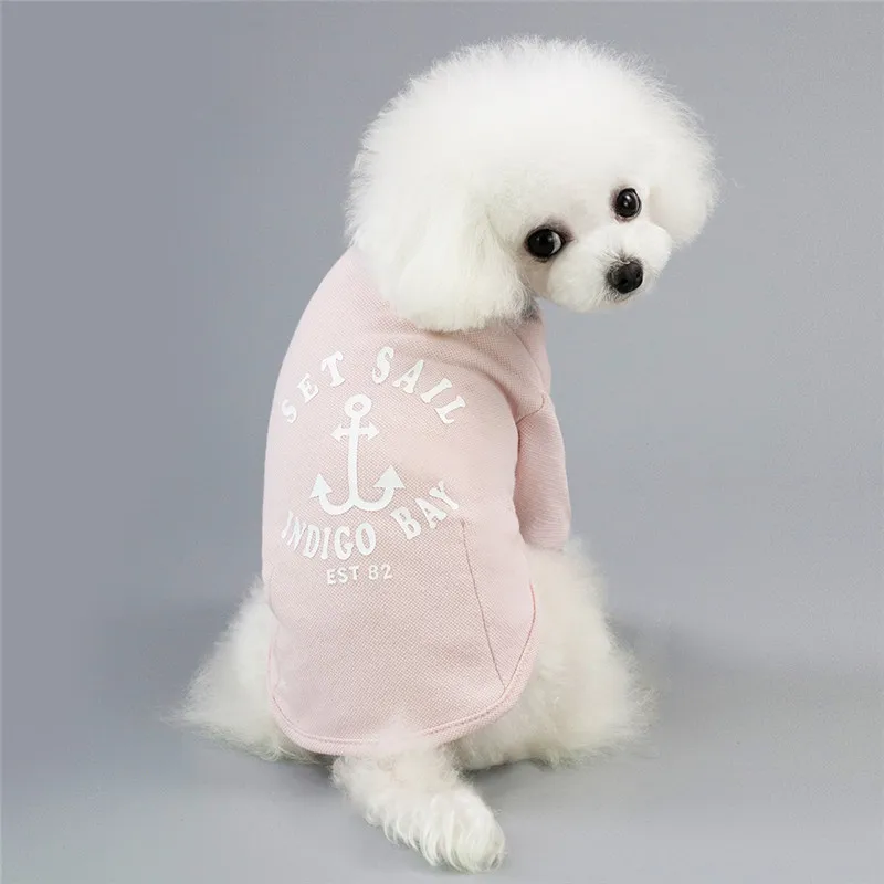 Pet Dogs весна лето хлопок дышащий мягкий жилет для маленьких собак Щенок Одежда якорь печатных Матросская футболка костюм с пуловером