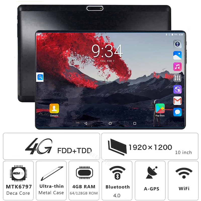 

New 10 inch Original Design 4G Phone Call Android 7.0 Deca Core 4G+128G WiFi Bluetooth GPS IPS 2.5D Tempered Glass Tablets 10.1