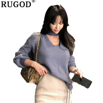 

RUGOD Vintage Fashion Elegant Women Pullovers Casual Loose Solid Sweaters Knitted Warm Winter Clothes pull femme hiver