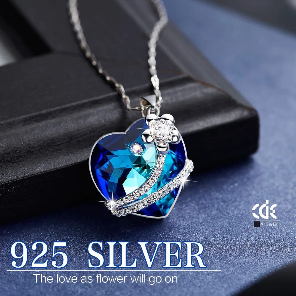 Cdyle cristalli Swarovski Collana Donne ciondoli S925 стерлингового серебра monili ди Modo cuore дель rhinestone austriaco