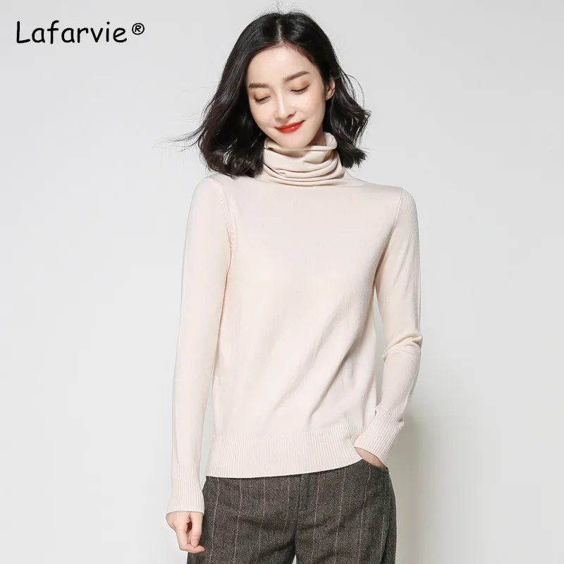 Lafarvie Autumn Winter Cashmere Blended Sweater Female Pullover Turtleneck Sweater Women Solid Color Pull Femme Knitted Jumper