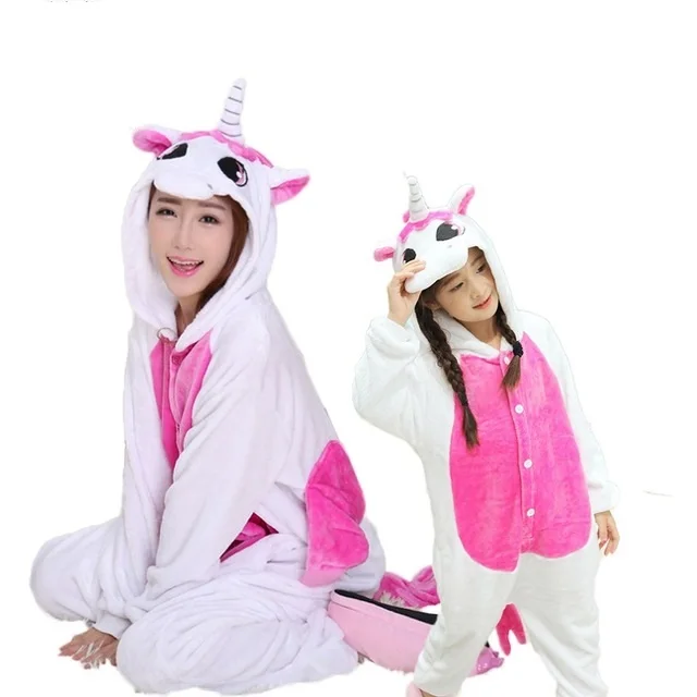 Семейные рождественские пижамы, пижамы с рисунками животных, зимняя теплая одежда для сна с героями мультфильмов, Кигуруми для мамы и детей, женщин, мужчин, девочек и мальчиков - Цвет: Pink unicorn