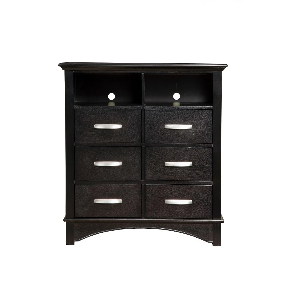 Mahogany Wood TV Media Chest  With 6 Drawers Espresso Brown