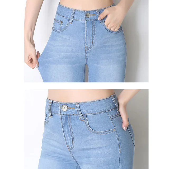 2019 Brand Elastic Skinny Pants Women High Waist Straight Jeans Female Washed soft Plus Size Office Lady Trousers Light Blue 8