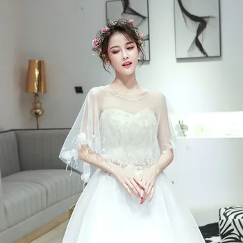 

White Bolero Novia Summer Tulle Women Wraps For Evening Dresses Appliques Bridal Shawl Elegant Wedding Jacket Capes Cloak