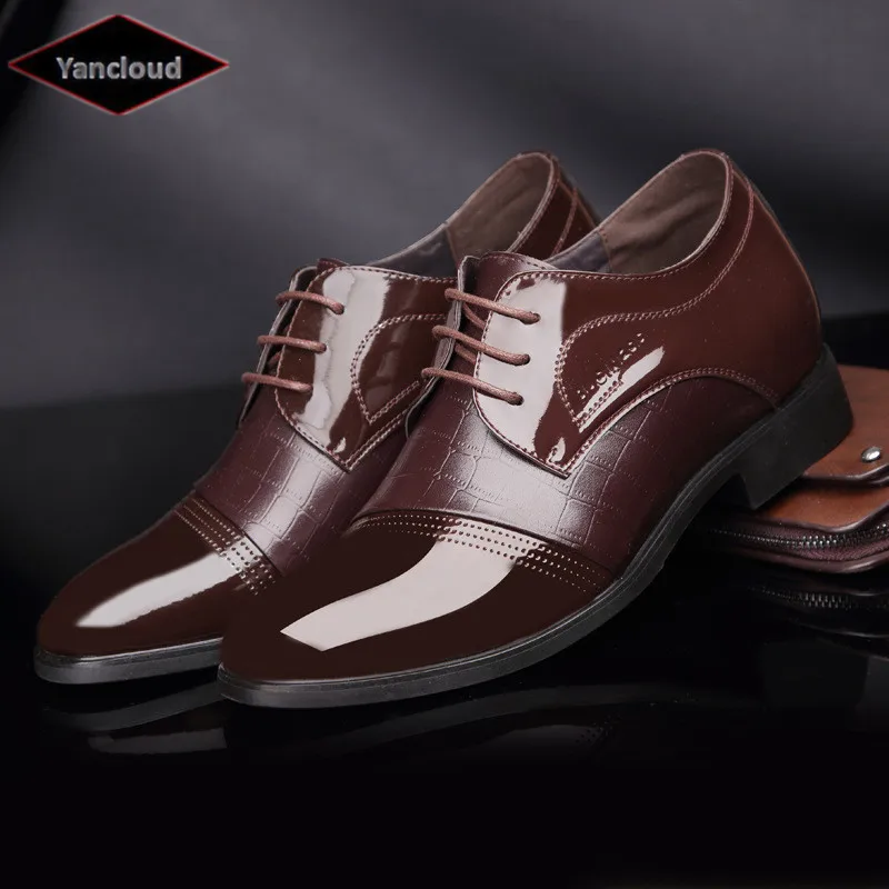 

New 2018 Men's Crocodile Embossed 6cm Height Increase Dress Shoes Pointed Toe Black brown Wedding Shoes Man