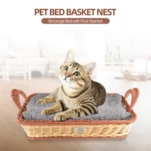 Экологичная прямоугольная кровать для кошек с плюшевым одеялом, летняя зимняя корзина для домашних животных, гнездо для маленьких собак, товары для домашних животных