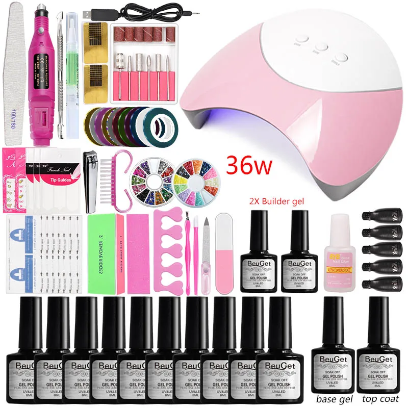 

Manicure Set Nail Kit 36w/48w/80w Led Uv Lamp Acrylic Nail Kit Professional Set 10 Color Gel Nail Polish Manicure Machine Tools