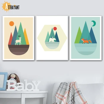 

Abstract Painting Deer Bear Fox Moon Animal Print Wall Art Canvas Painting Nordic Posters And Prints Wall Pictures Kids Room