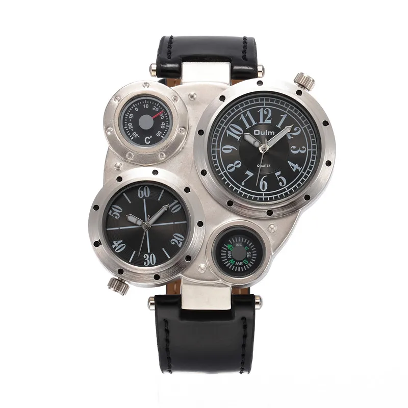 

2018 multifunction watch Thermometer Compass decoration men sport japan quartz movement military dual time oulm 9415 army watch