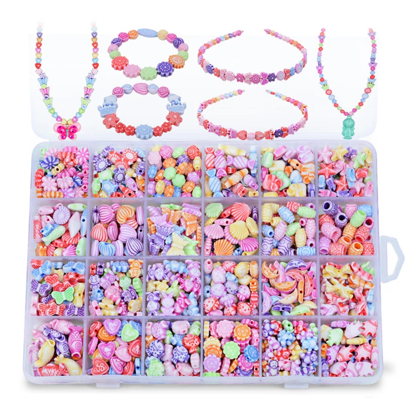 

Abbyfrank 24 Grid Boxed Children DIY Beaded Braid Early Education Colored Handmade Necklaces Bracelet Beads Teaching Puzzle Toys