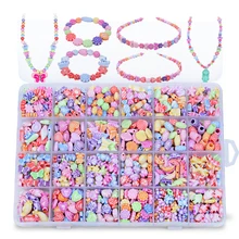 Abbyfrank 24 Grid Boxed Children DIY Beaded Braid Early Education Colored Handmade Necklaces Bracelet Beads Teaching Puzzle Toys