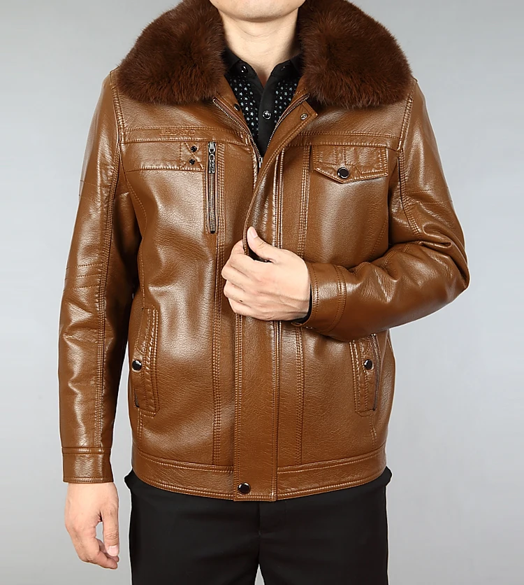 Hot Sale Winter Thick Leather Garment Casual Flocking Leather Jacket Men&#39;s Clothing Leather ...