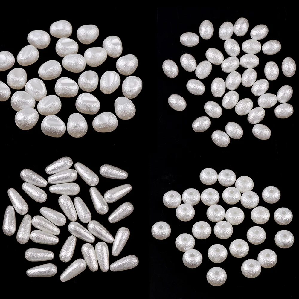 

50g/lot Ivory ABS Imitation Pearl Beads Droplet Shape Oval Perforated DIY Bracelet Jewelry Making Wrinkled Skin Round Beads