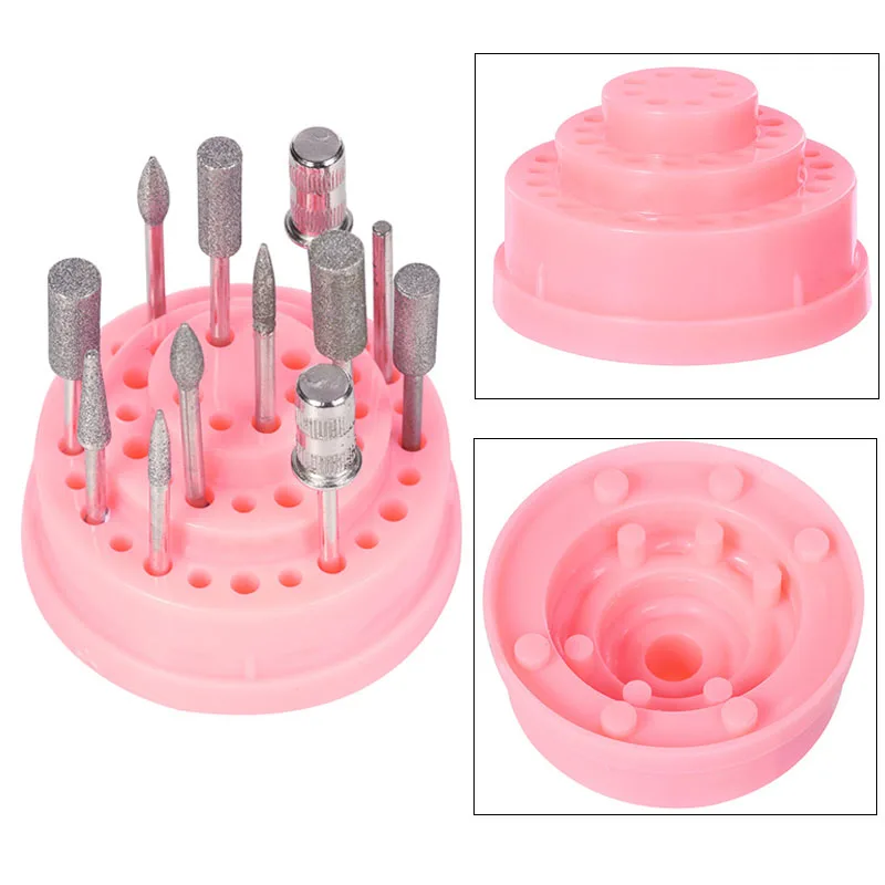 Buy 48 Holes Pink Nail Drill Bit Holder Case Display Stand with Cover Gel