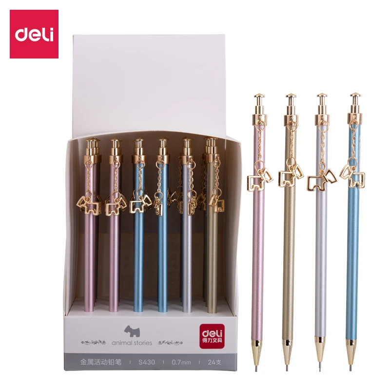 

Deli 24pcs kawaii mechanical pencils 0.5mm luxury dog pendant metal pencils for school office supplies kids prize stationery