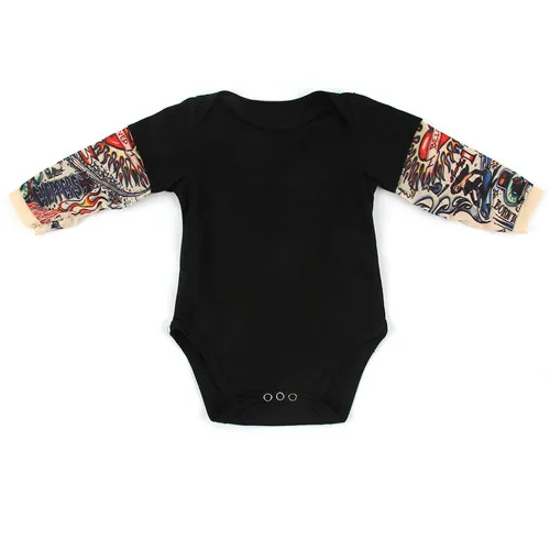 Крутой Модный комбинезон с рукавами-татуировками для маленьких мальчиков, боди, комплекты одежды для детей 0-24 месяцев - Цвет: black