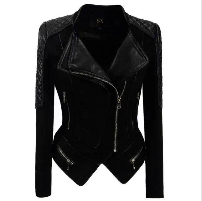 Высококачественная кожаная женская куртка черного цвета зимняя Модная приталенная замшевая мотоциклетная куртка и пальто размера плюс 5XL 6XL - Цвет: Черный