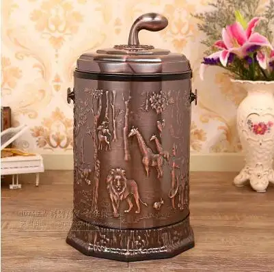 

European Luxury copper10L open with hand metal waste bin with plastic bucket trash bag holder forcleaning storage LJT022