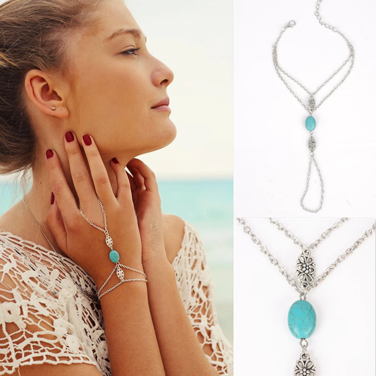 

Charms Bead Slave Chain Hand Harness Chain Shellhard Boho Vintage Link Bracelets Bohemian Jewelry For Women Femme Bijoux