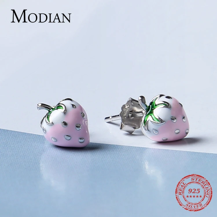 Modian Лидер продаж Модные Простые Эмаль клубника милые серьги стерлингового серебра 925 ювелирные изделия для женщин Серебряные серьги-гвоздики