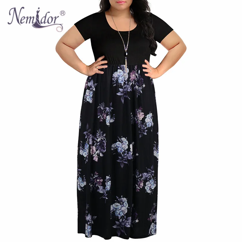 Nemidor женское лоскутное Повседневное платье с круглым вырезом и коротким рукавом размера плюс 7XL 8XL 9XL винтажное Свободное длинное платье макси с принтом шеврон - Цвет: purple print