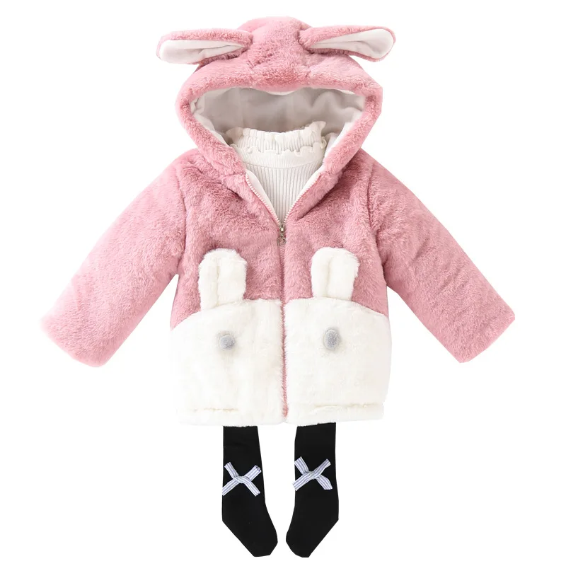 

Winter Fashion Thicken Cotton Warm Child Coat Cartoon Rabbit Baby Girls Jackets Patchwork Children Outerwear For 3-14 Years Old