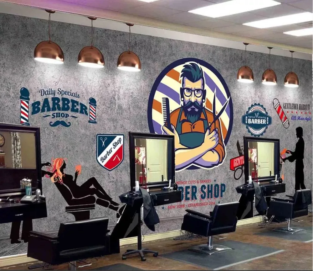 Beibehand-papel de parede personalizado, ecologicamente correto, retrô, europeu e americano, barbeiro