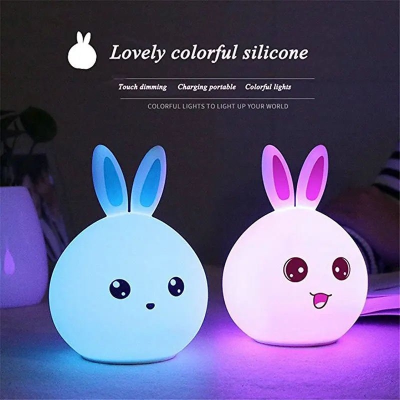 Cute Rabbit Multicolor Silicone Baby Nursery Lamp Touch Sensor Tap Control USB Rechargeable Kids Toy LED Table Night Bunny Light Cute Rabbit Multicolor Silicone Baby Nursery Lamp Touch Sensor Tap Control USB Rechargeable Kids Toy LED Table Night Bunny Light