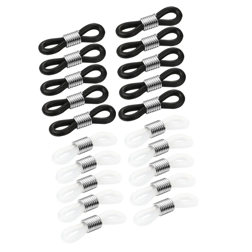 20Pcs Anti-slip Eyeglass Chain Necklace Chain Rubber Metal Ends Retainers Connectors Holders, Black and Clear