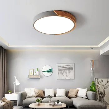 

Round Wooden LED Ceiling Lights With Remote Control Macaron color Ceiling Lamp For Living Room Dining Kitchen Lighting Fixtures