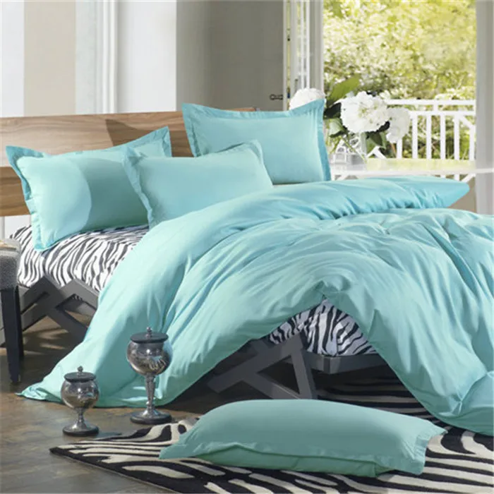 Modern Cheap 4pcs Cotton Solid Aqua Blue Zebra Stripes Bedding Set